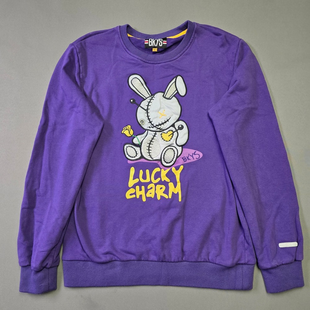 BKYS Lucky Charm Voodoo Bunny Purple Sweatshirt Mens Large Graphic Crewneck
